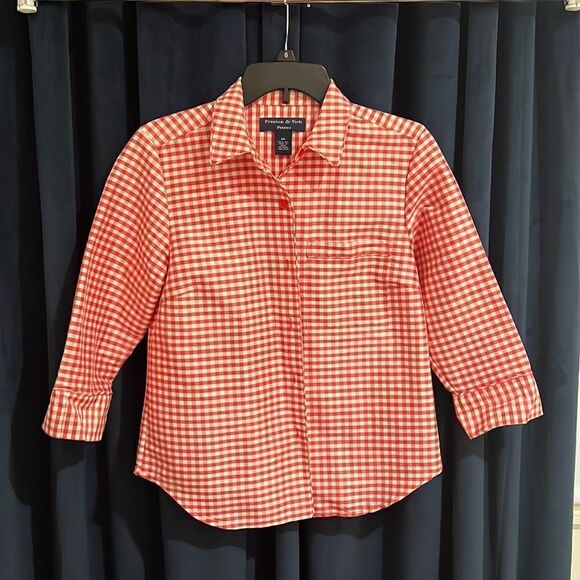 Quarter Sleeve Checkered red Blouse, Size 6 P New without Tags - Picture 1 of 3